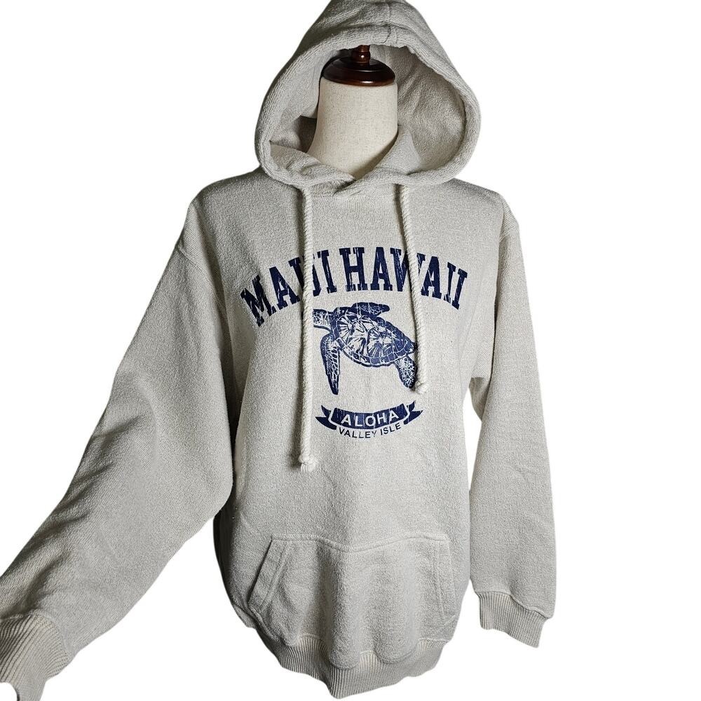 MJ Apparel Oatmeal Color Knit Sweatshirt  Aloha Maui Hawaii Med PT22.5 L 25